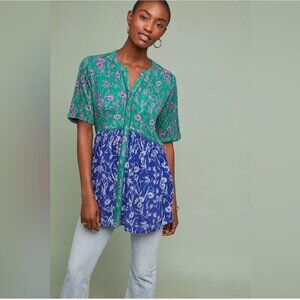 Anthropologie Akemi + Kin Veria Mixed Print Tunic Top Short Sleeve
